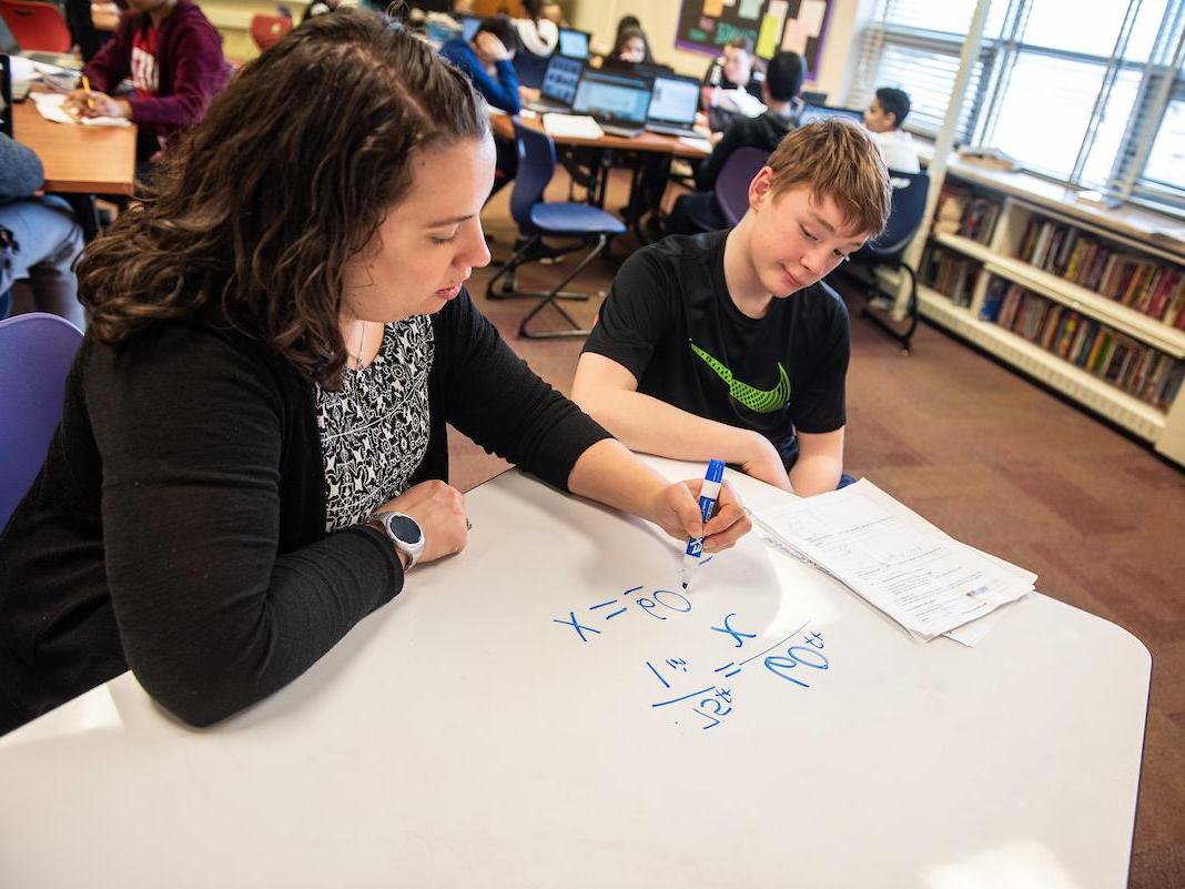 Student teacher in a classroom